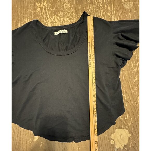 We The Free People XS Black Round Hem Flutter Sleeve Scoop Round Hem T-Shirt - Picture 2 of 9